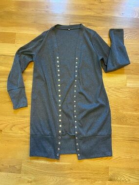 Dark Gray Long Cardigan with decorative Snaps